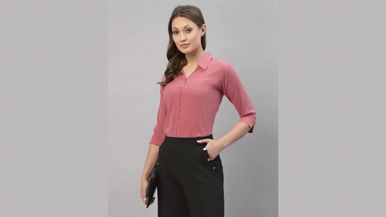 Selvia Women Regular Fit Solid Spread Collar Casual Shirt