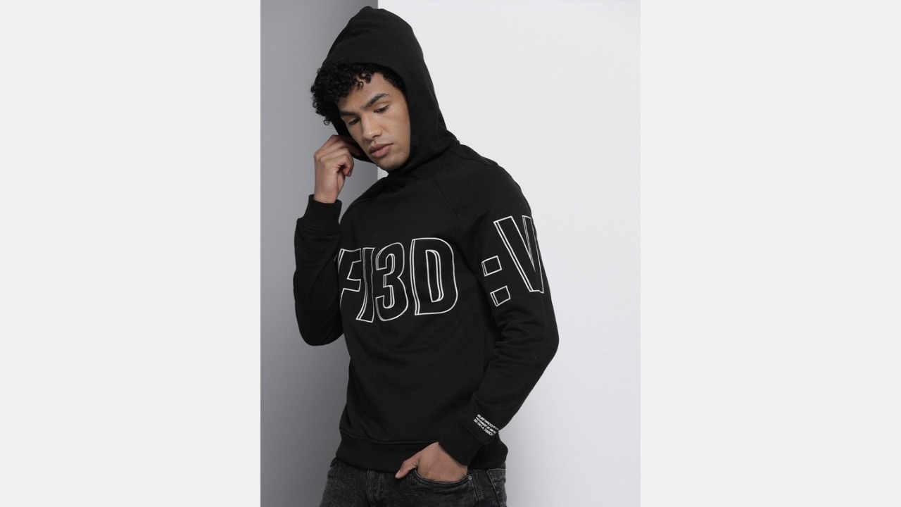 The Indian Garage Co Men Black Hooded Sweatshirt