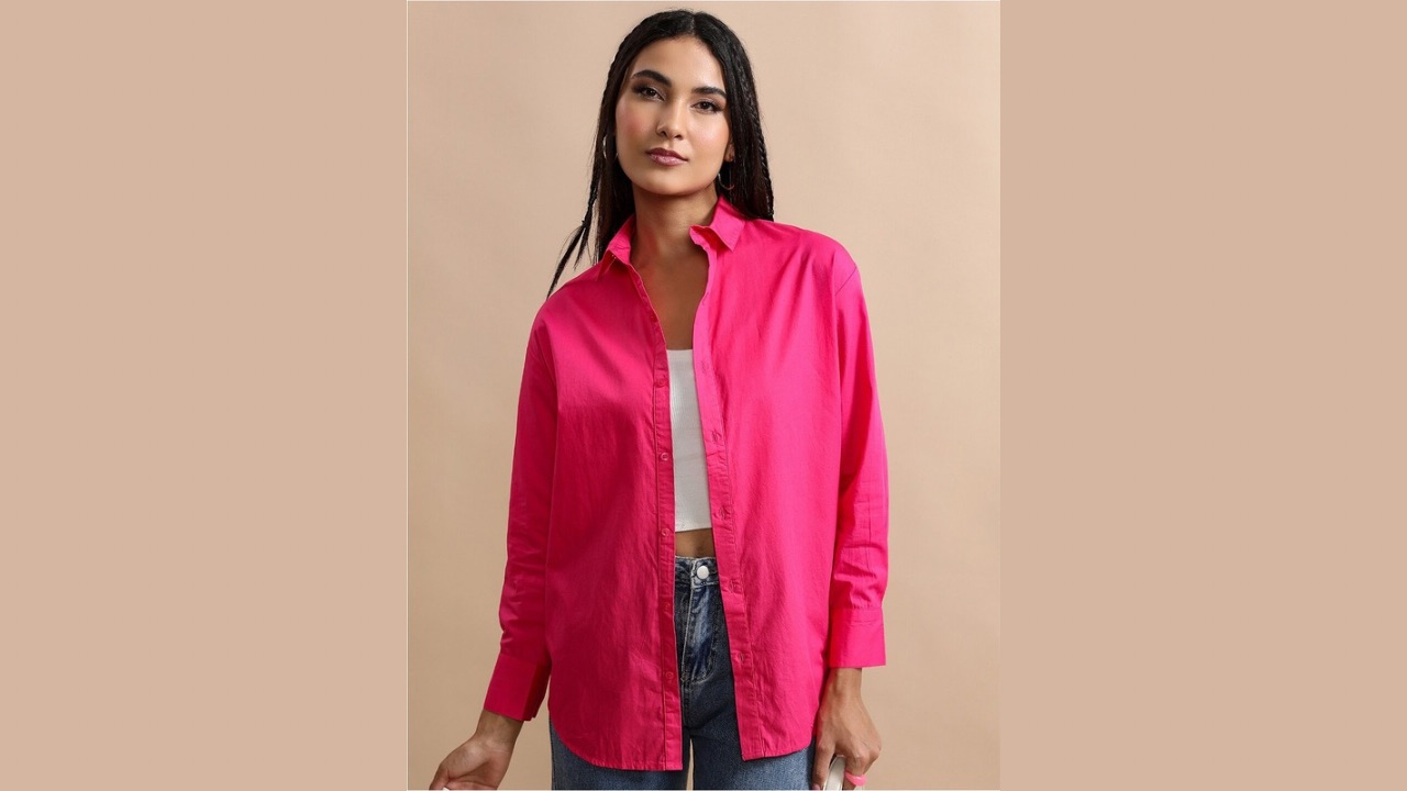 Tokyo Talkies Cutaway Collar Oversized Cotton Casual Shirt