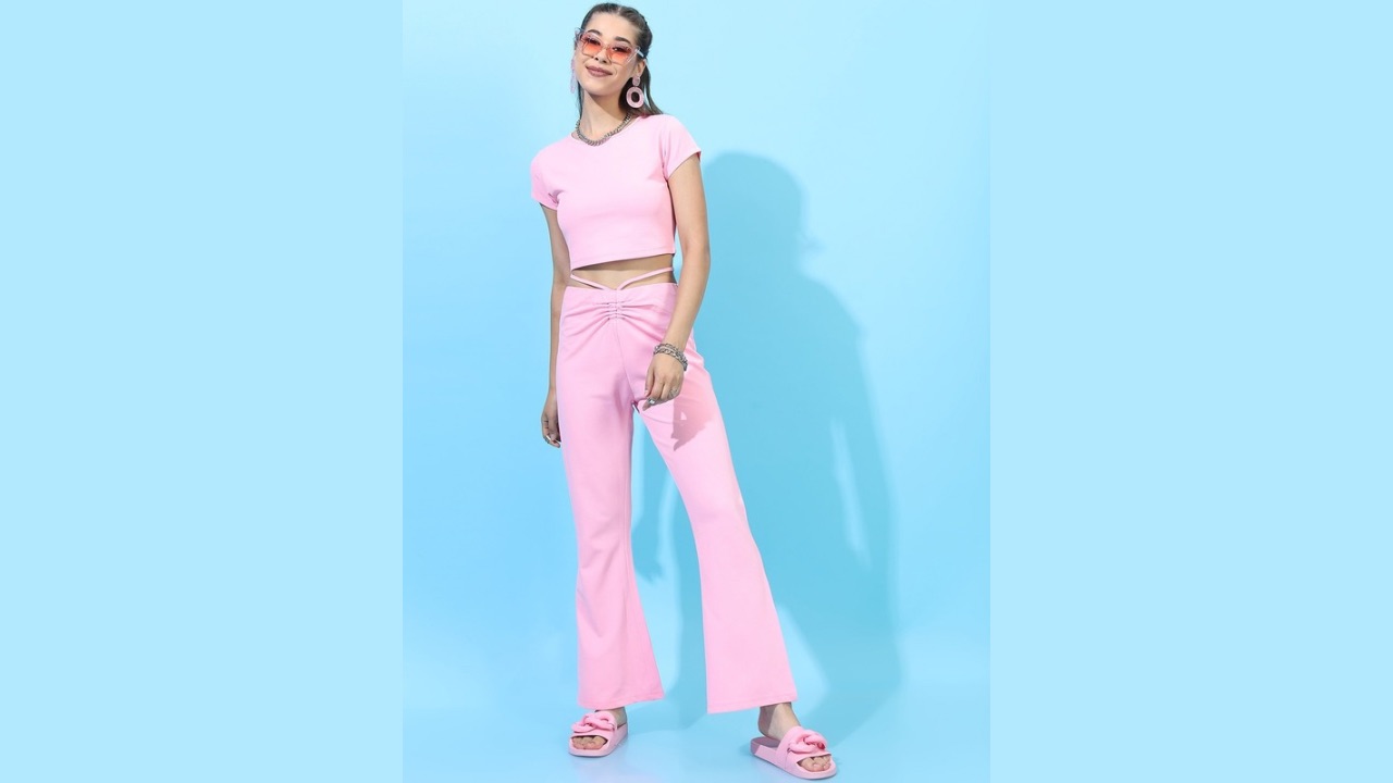 Tokyo Talkies Women Pretty Pink Solid Top with Trousers