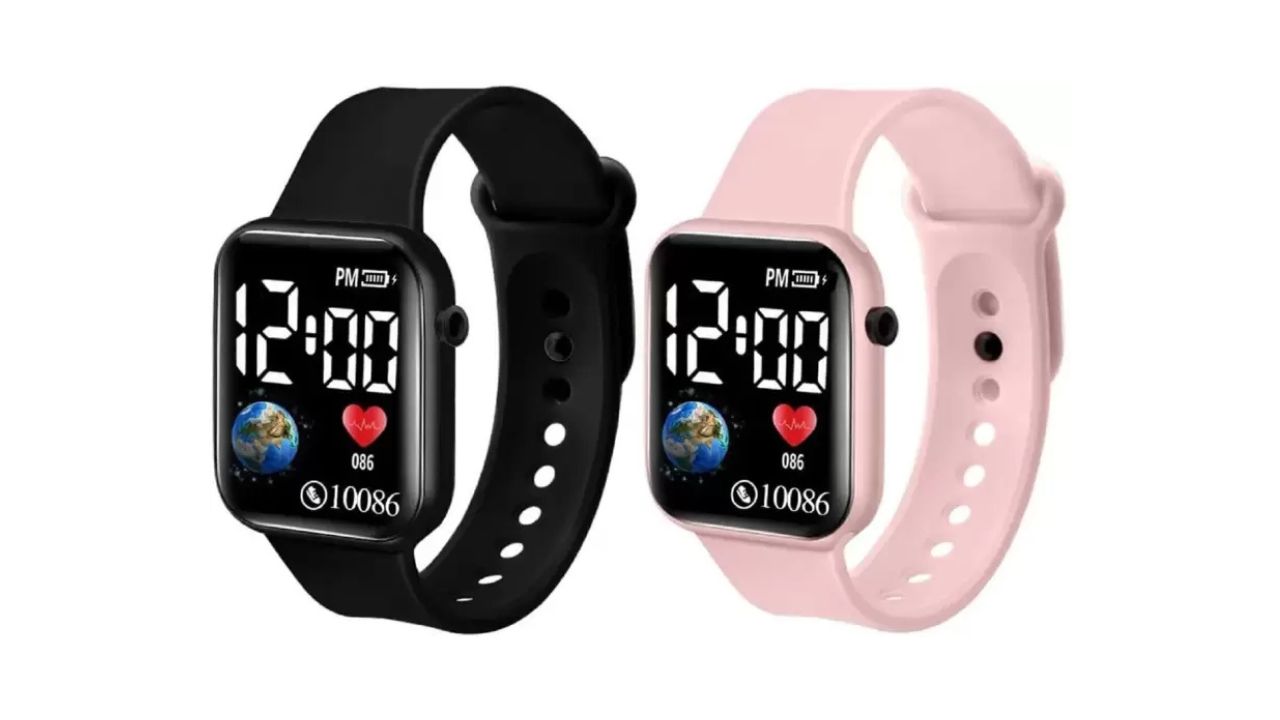 Ziory 2pc Pink & Black Digital LED Dial Wristband