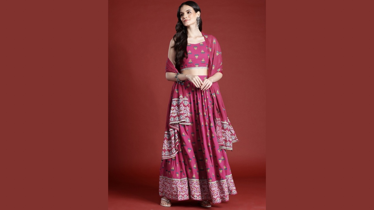 Anouk Printed Ready to Wear Lehenga & Smocked Blouse With Dupatta