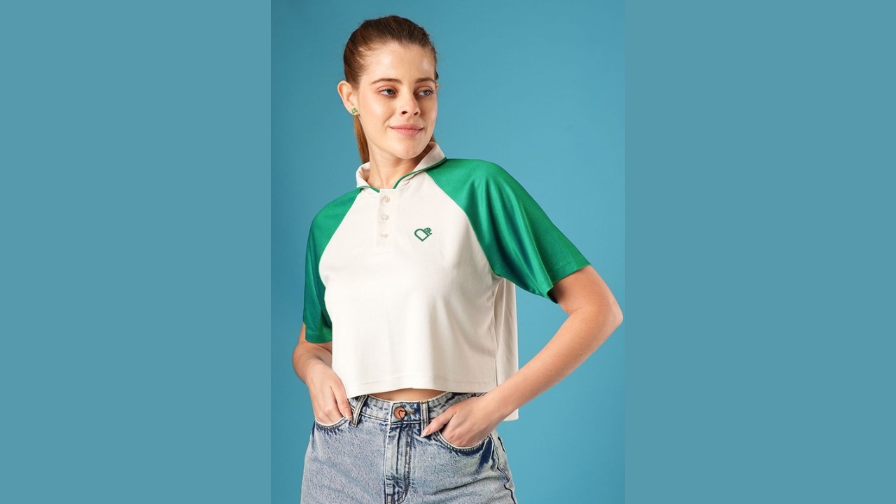 Being Human Women Colourblocked Polo Collar Boxy T-shirt