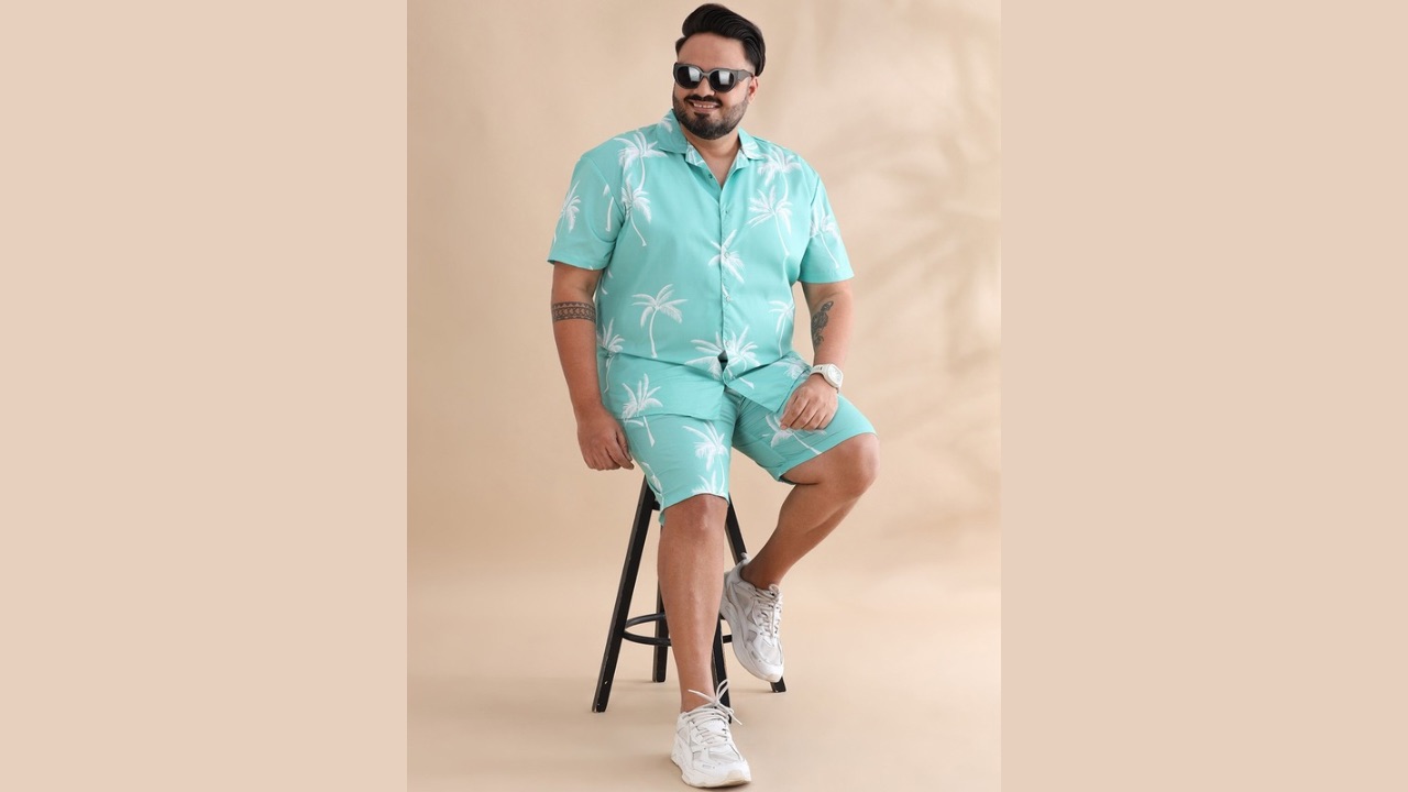 Bushirt Plus Size Tropical Printed Cuban Collar Short Sleeves Shirt With Shorts