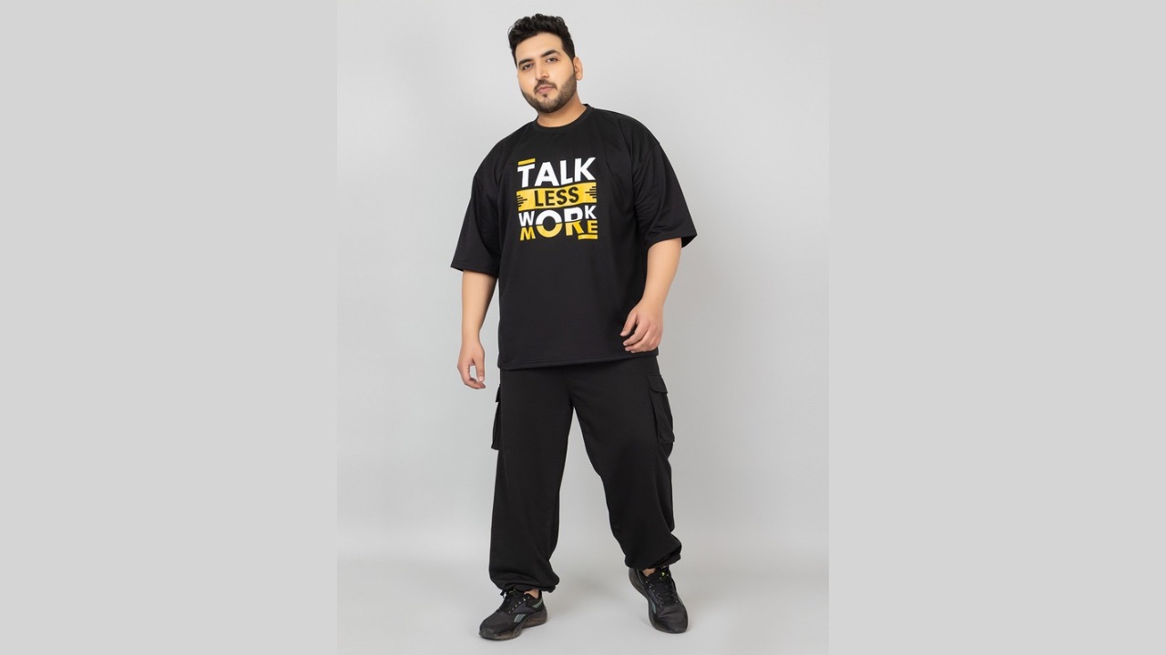 CHKOKKO Men Plus Size Printed T-Shirt With Jogger Oversized Co-ords Set