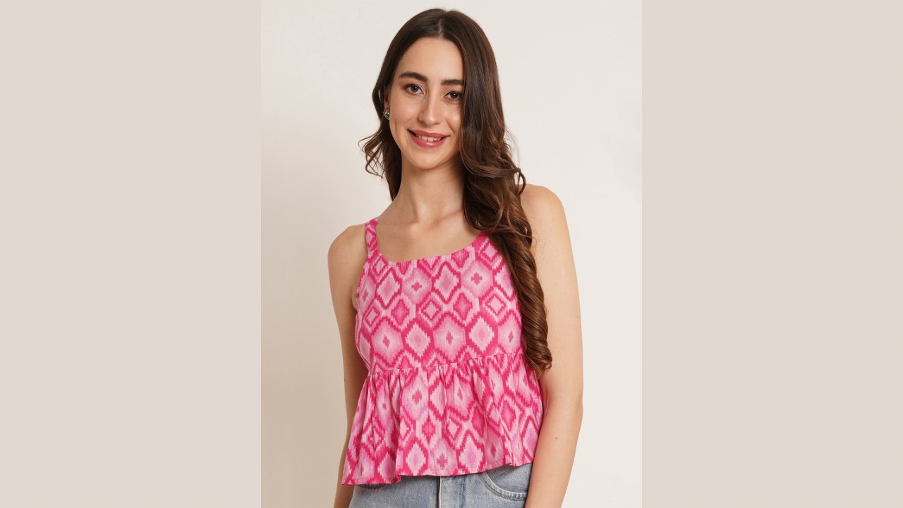 COTLAND FASHION Geometric Printed Cotton Peplum Top