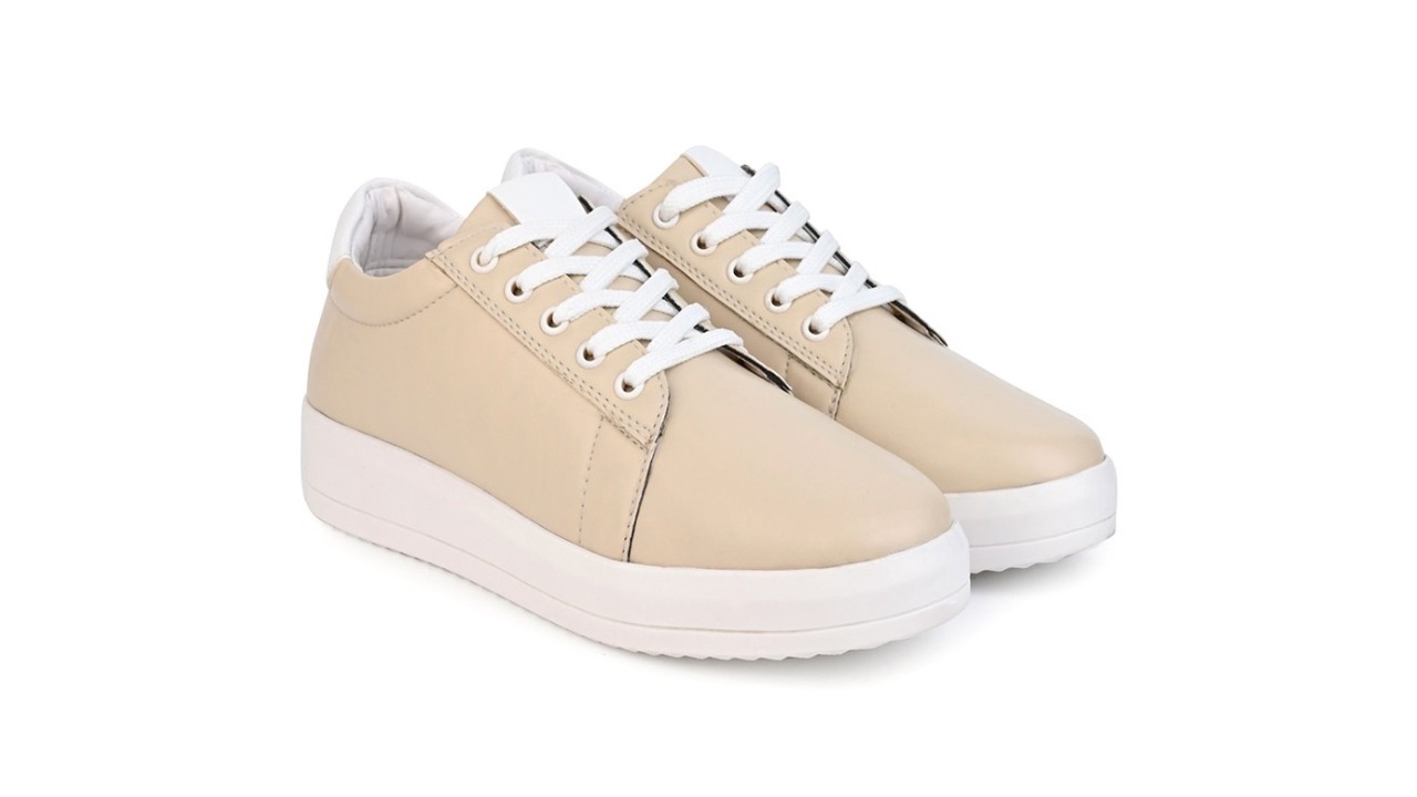 DressBerry Women Beige Round Toe Comfort Insole Lightweight Sneakers