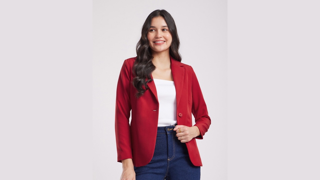 FableStreet Notched Lapel Single Breasted Cheery Red Blazer