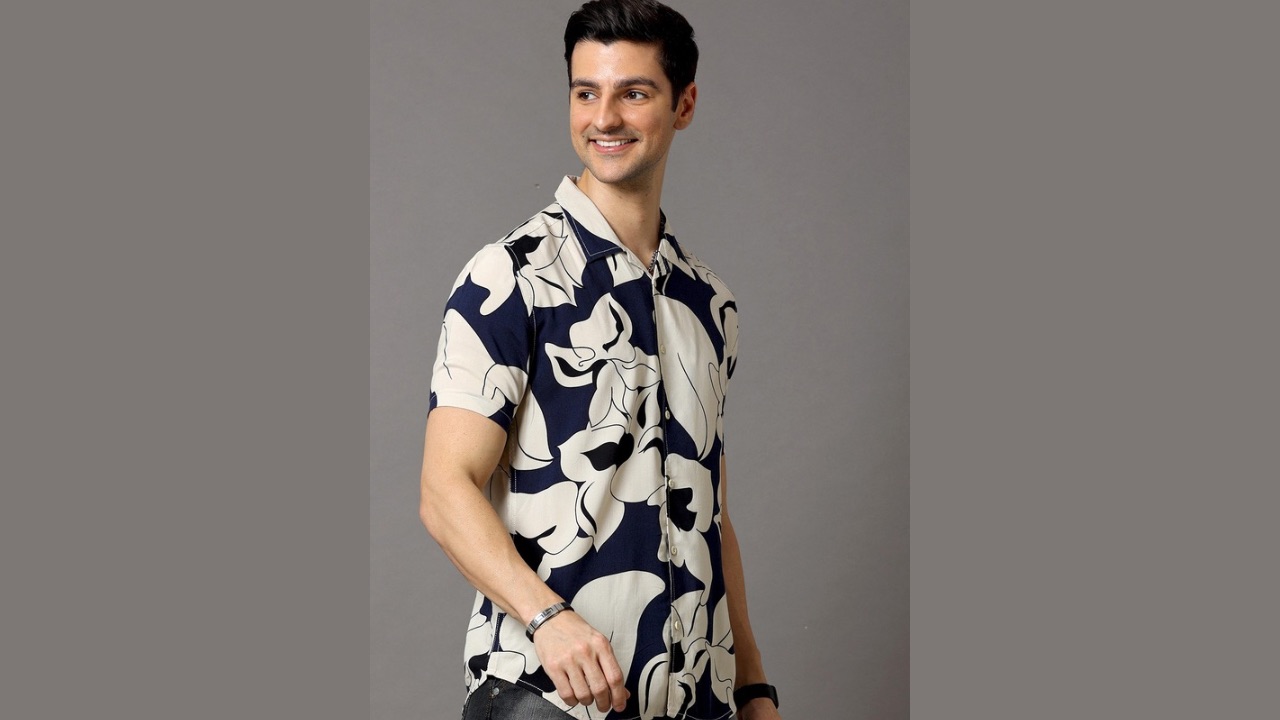HERE&NOW Men Navy Blue & Off White Slim Fit Printed Casual Shirt