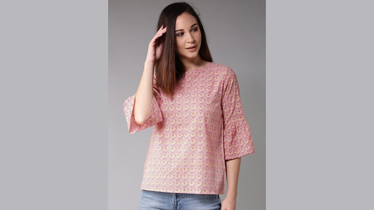 HERE&NOW Women Pink Printed Pure Cotton Top