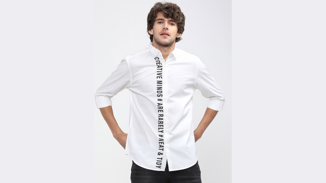 HIGHLANDER Men White Slim Fit Printed Casual Shirt