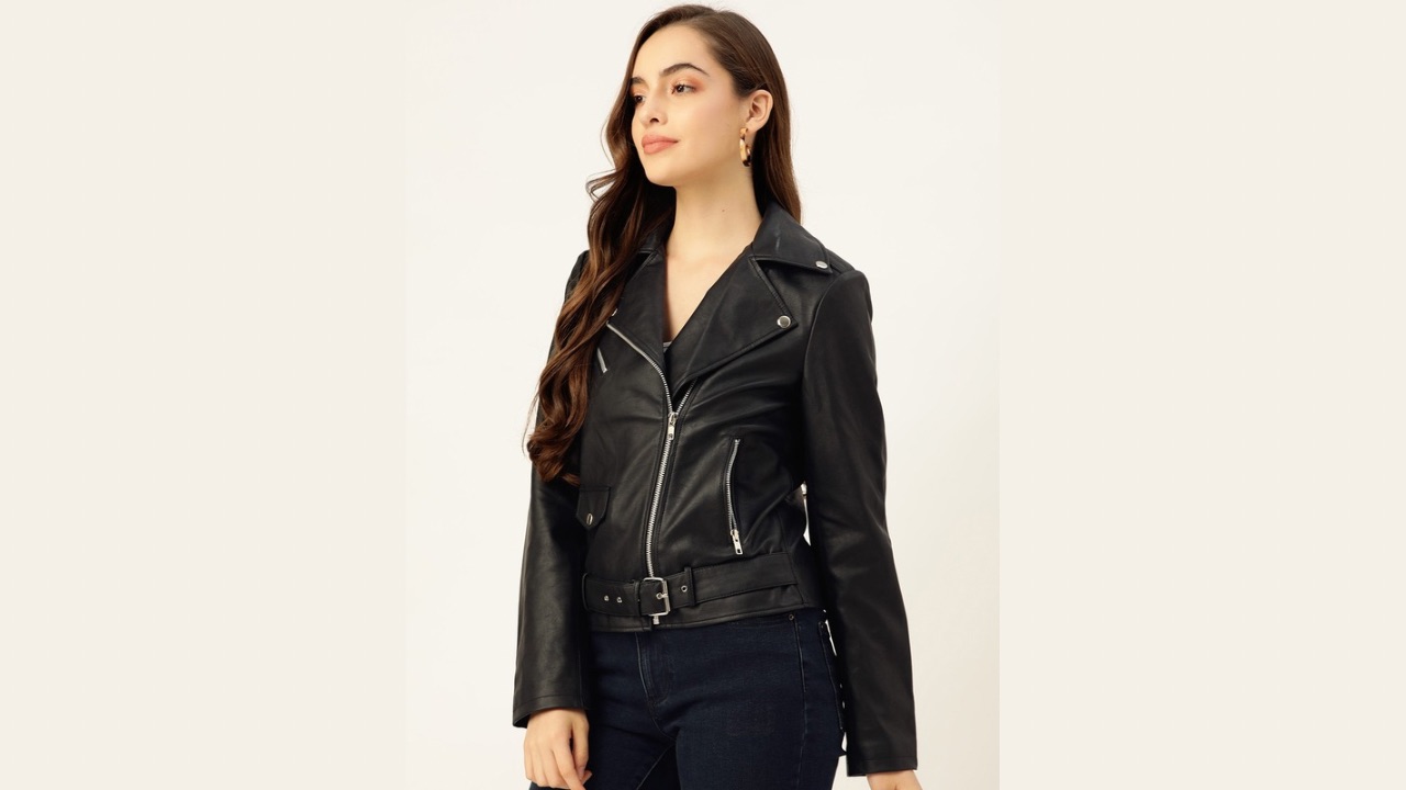 Leather Retail Women Black Solid Lightweight Leather Jacket