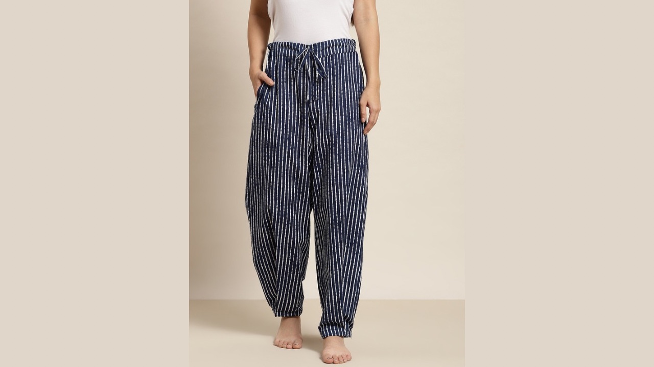 MBeautiful Women Blue Striped Organic Cotton Lounge Pants