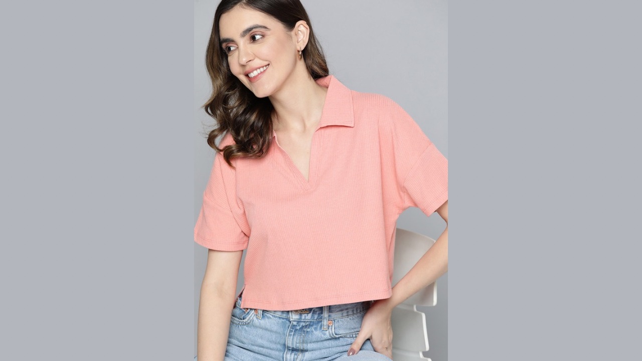 Mast & Harbour Ribbed Polo Collar Drop-Shoulder Sleeves Boxy T-shirt