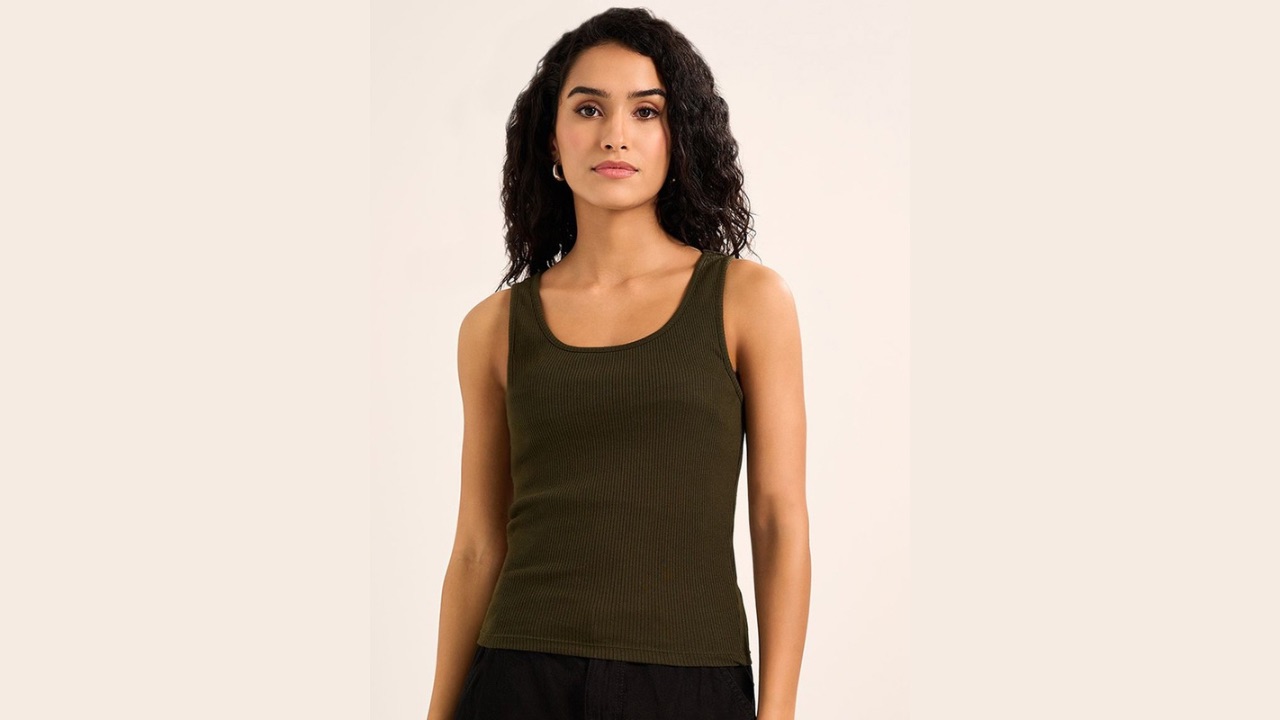People Women Round Neck Ribbed Tank Top