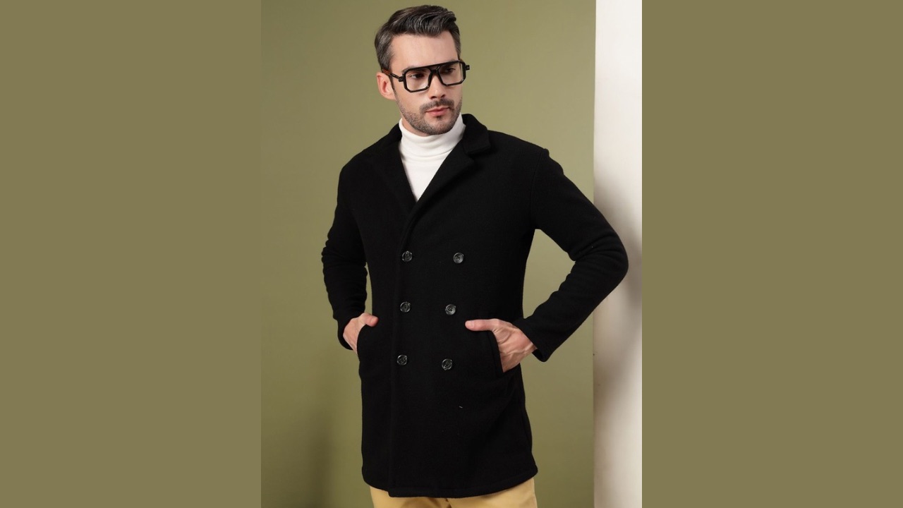 Rigo Men Notched Lapel Collar Double Breasted Overcoat