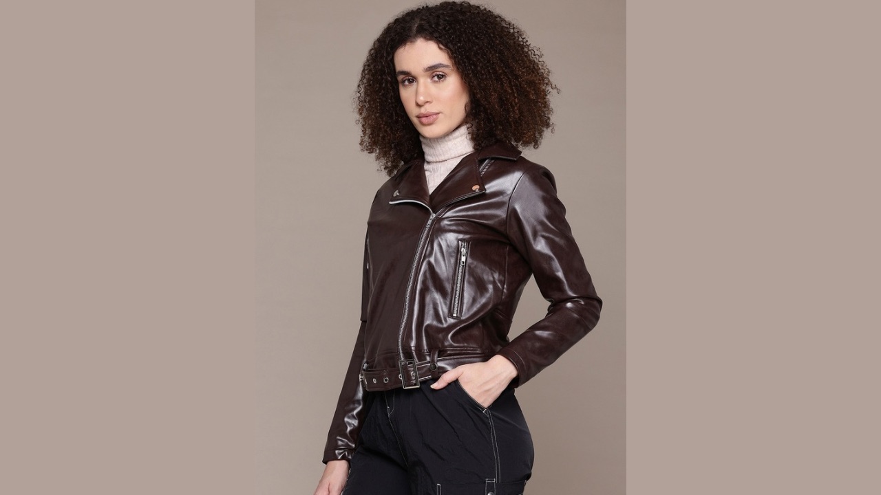 Roadster The Lifestyle Co. Notched Lapel Collar Leather Jacket With Belt