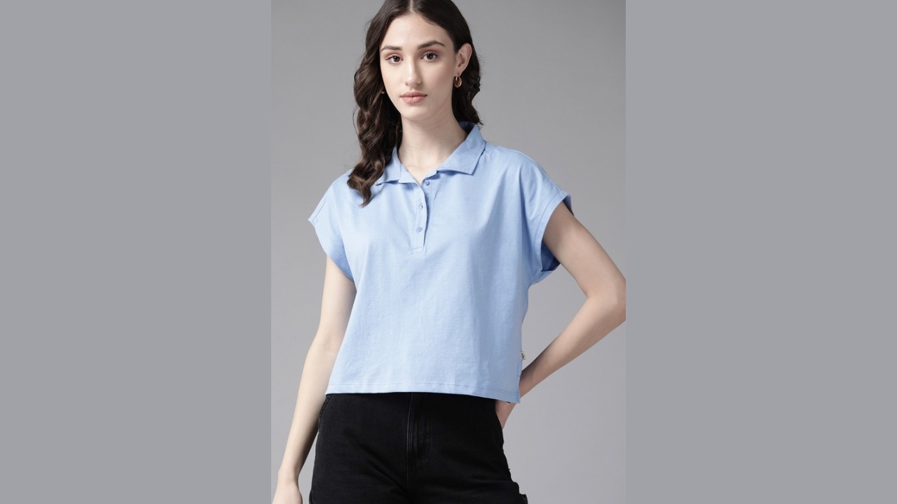 Roadster The Lifestyle Co. Polo Collar Extended Sleeves Boxy T-shirt