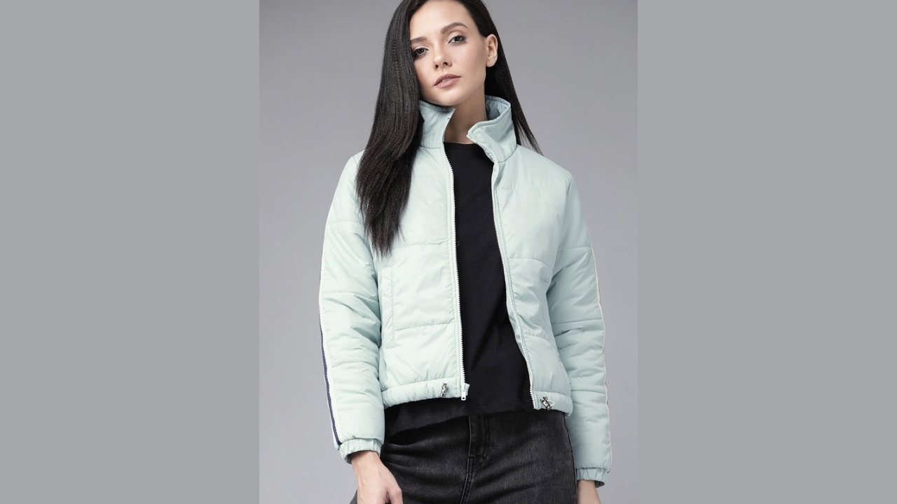 Roadster Women Blue Solid Padded Jacket