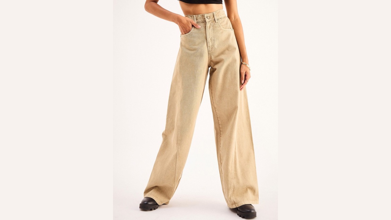 SASSAFRAS BASICS Women Clean Look Wide Leg High-Rise Acid Wash Pure Cotton Jeans