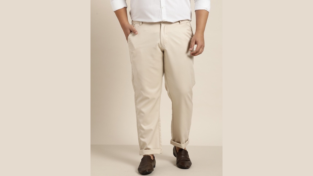 SOJANYA PLUS Men Beige Solid Smart Formal Trousers