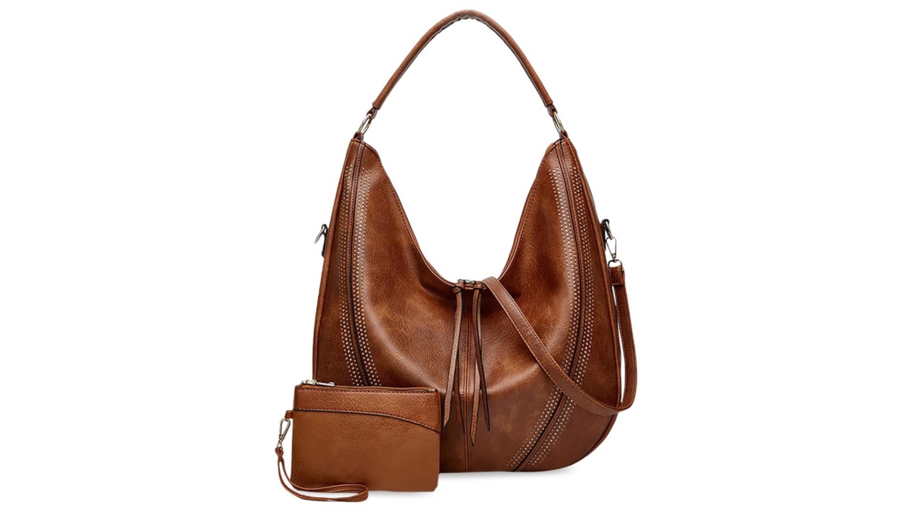 SYGA Set of 2 Textured Leather Structured Hobo Bag With Wristlet