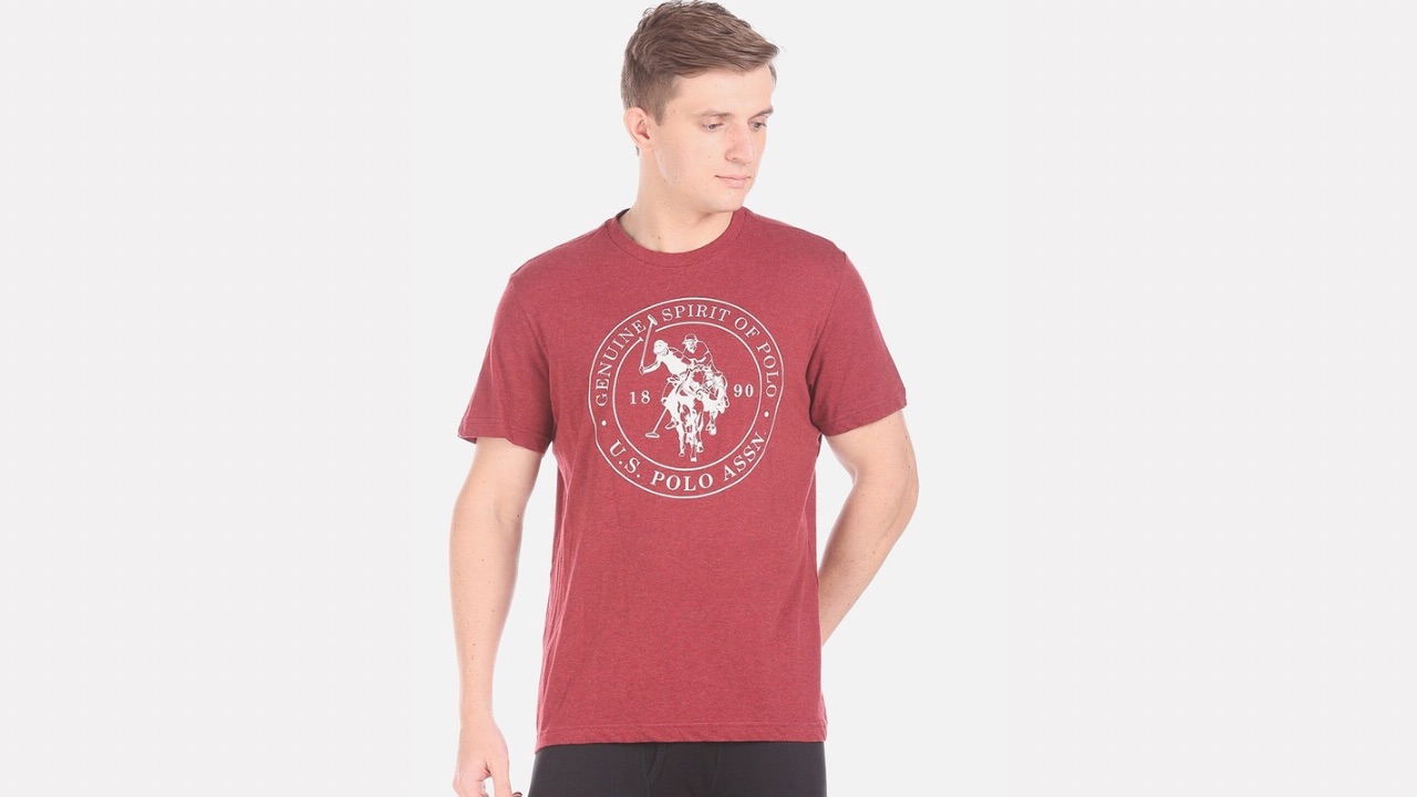 U.S. Polo Assn. Men Red Printed Pure Cotton Lounge T-shirt