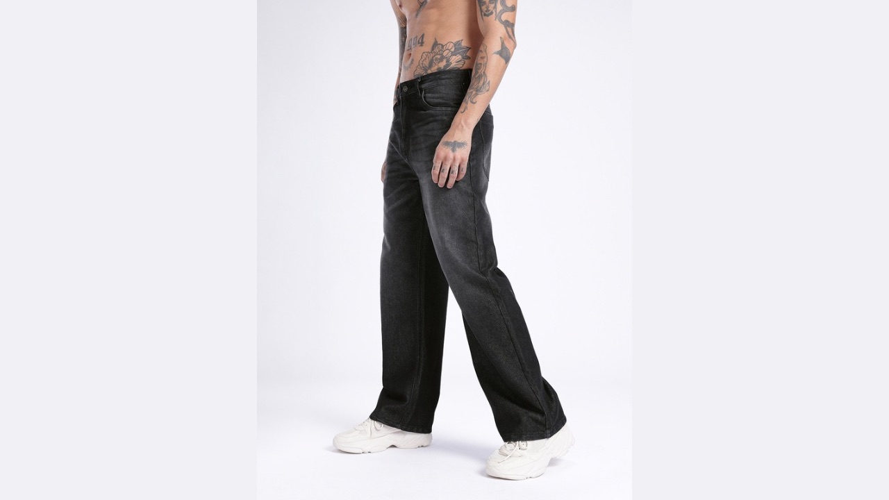 glitchez Men Edgy Touch Wide Leg Light Fade Jeans
