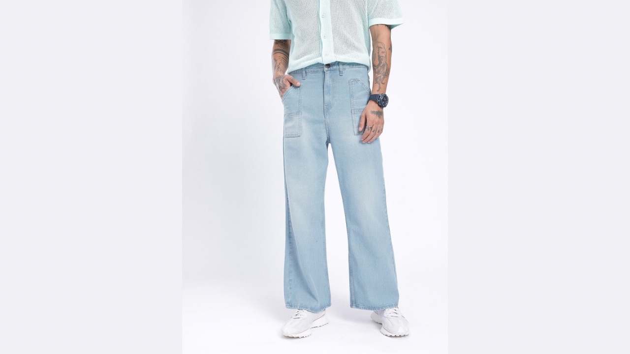 glitchez Men Urban Cool Loose Bootcut Fit Light Fade Jeans