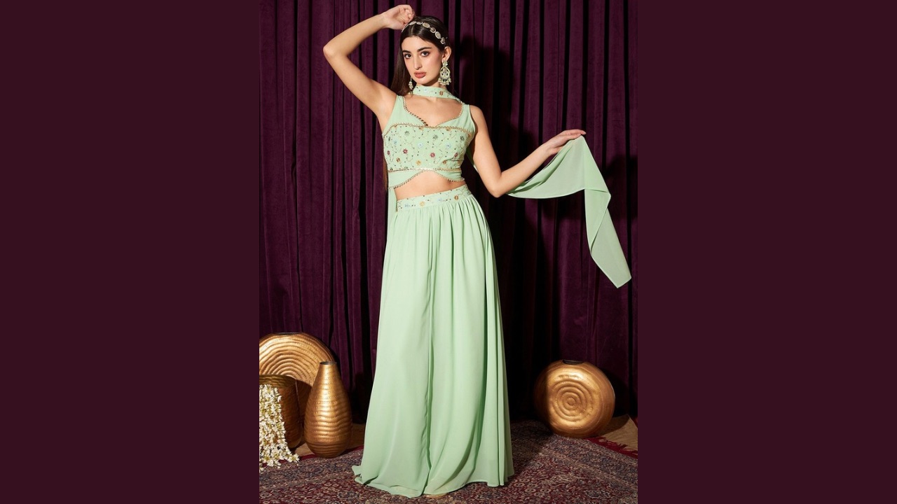 indo street Embellished Sequined Ready To Wear Lehenga & Blouse With Dupatta