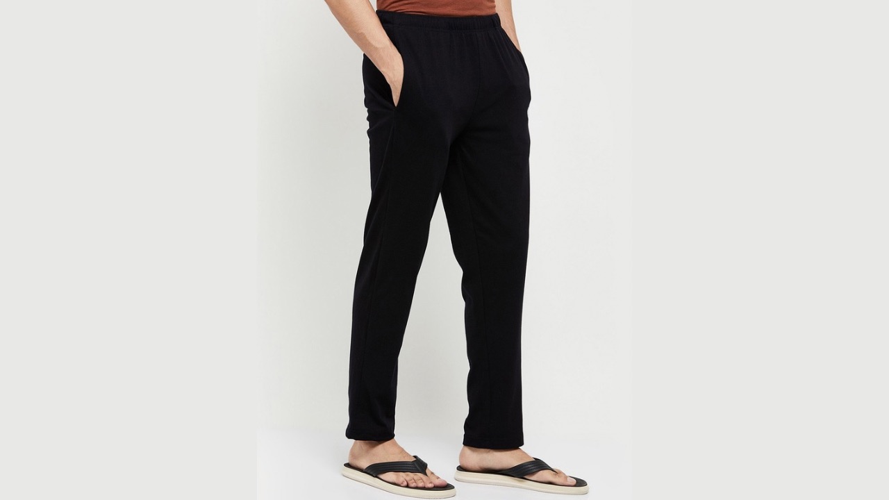 max Men Navy Blue Solid Lounge Pants