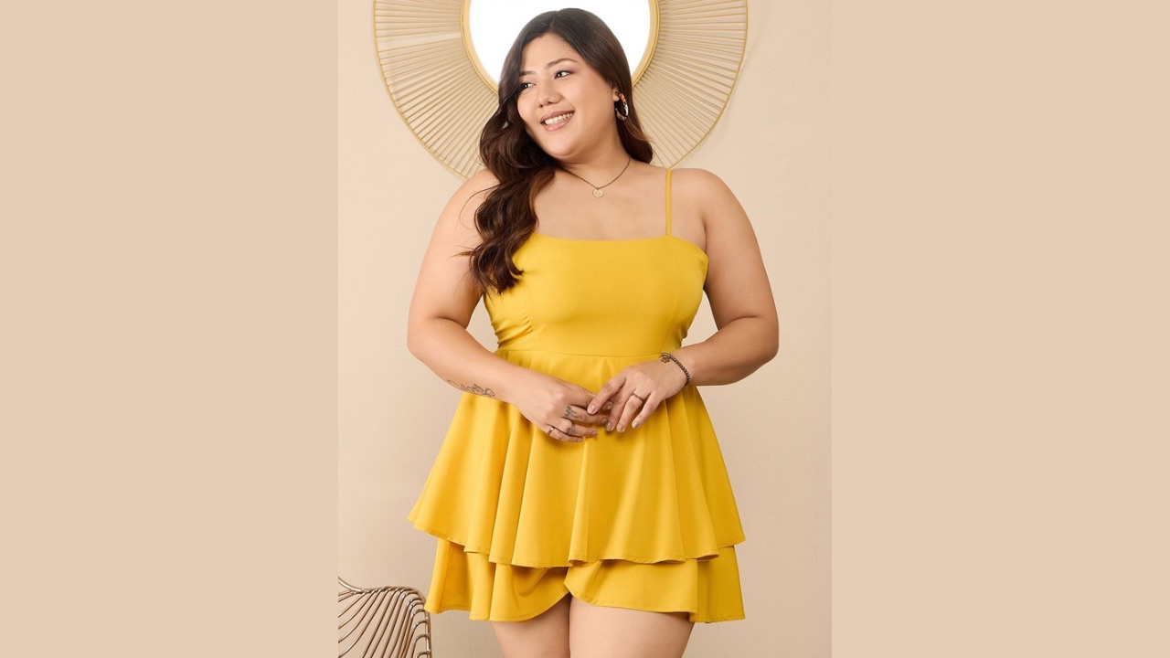 Berrylush Curve Women Shoulder Straps Plus Size Layered Jumpsuit