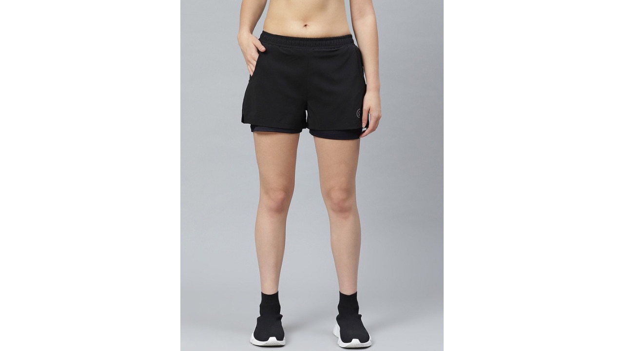 CHKOKKO Women Black Solid Running Shorts