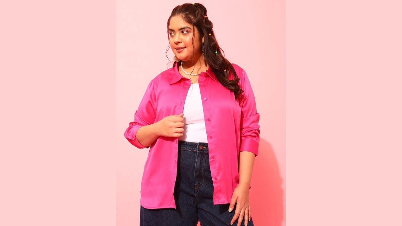 CURVY STREET Plus Size Fuchsia Classic Satin Casual Shirt