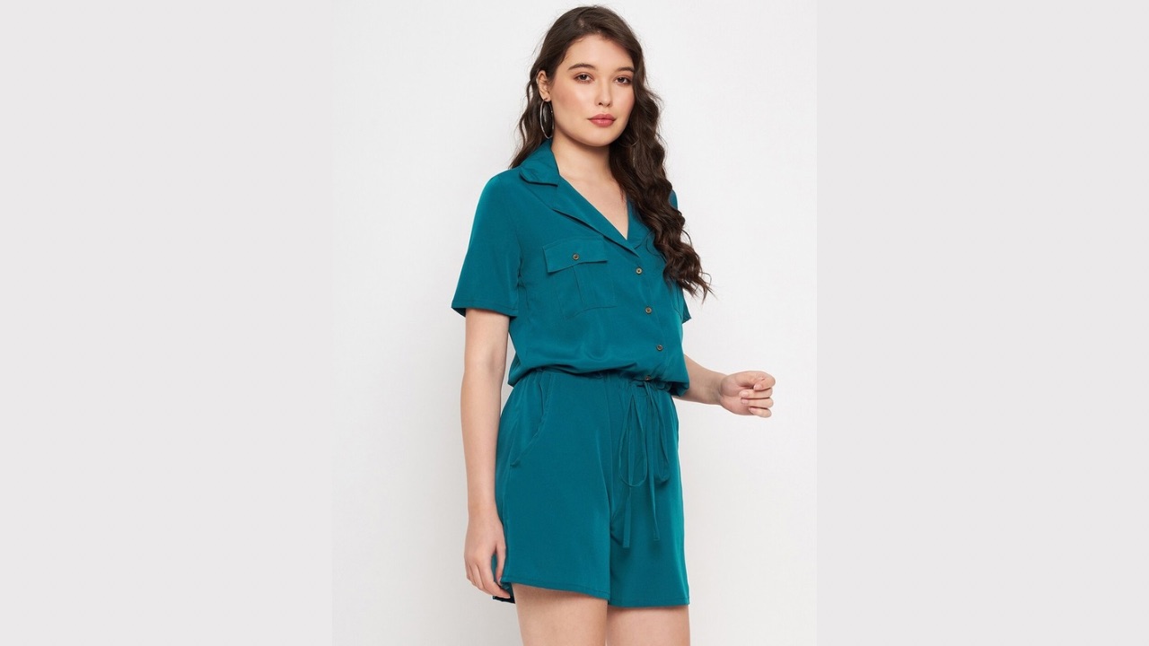 Color Cocktail Shirt Collar Jumpsuit