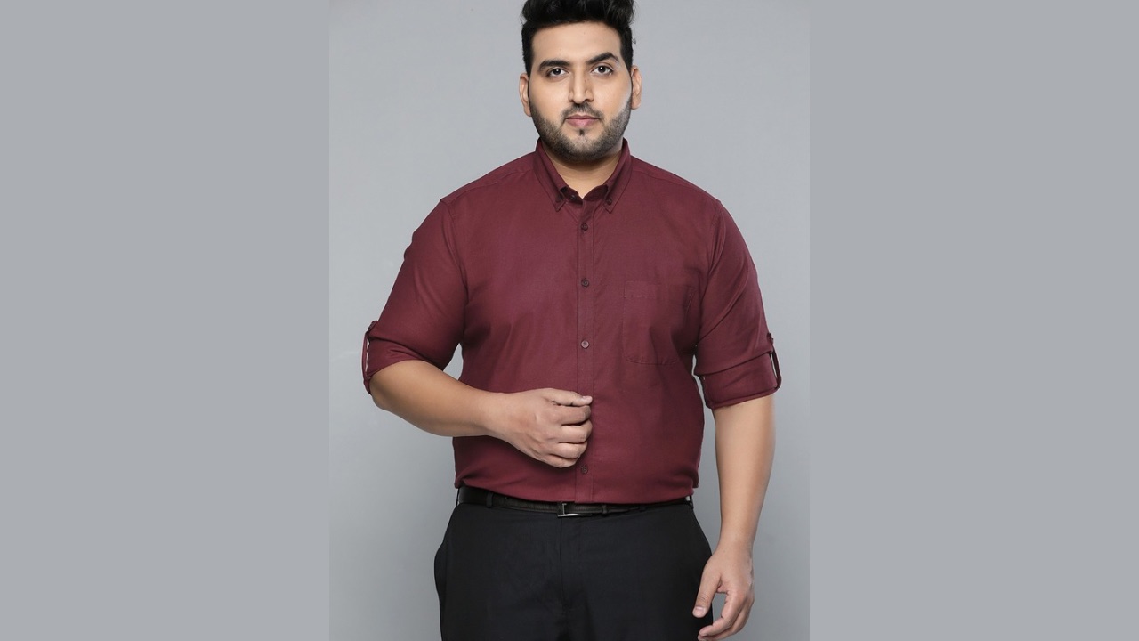 DENNISON Men Maroon Smart Slim Fit Stretchable Lycra Plus Size Formal Shirt