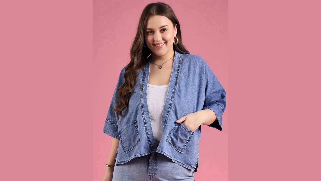 DressBerry Curve Open Front Cotton Denim Shrug