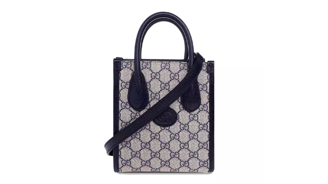 Gucci GG Supreme Canvas Unisex Small Tote Crossbody Bag Navy 671623