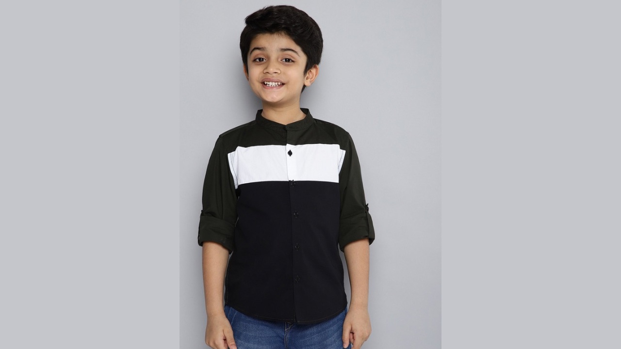 HERE&NOW Boys Black & Olive Colourblocked Casual Shirt