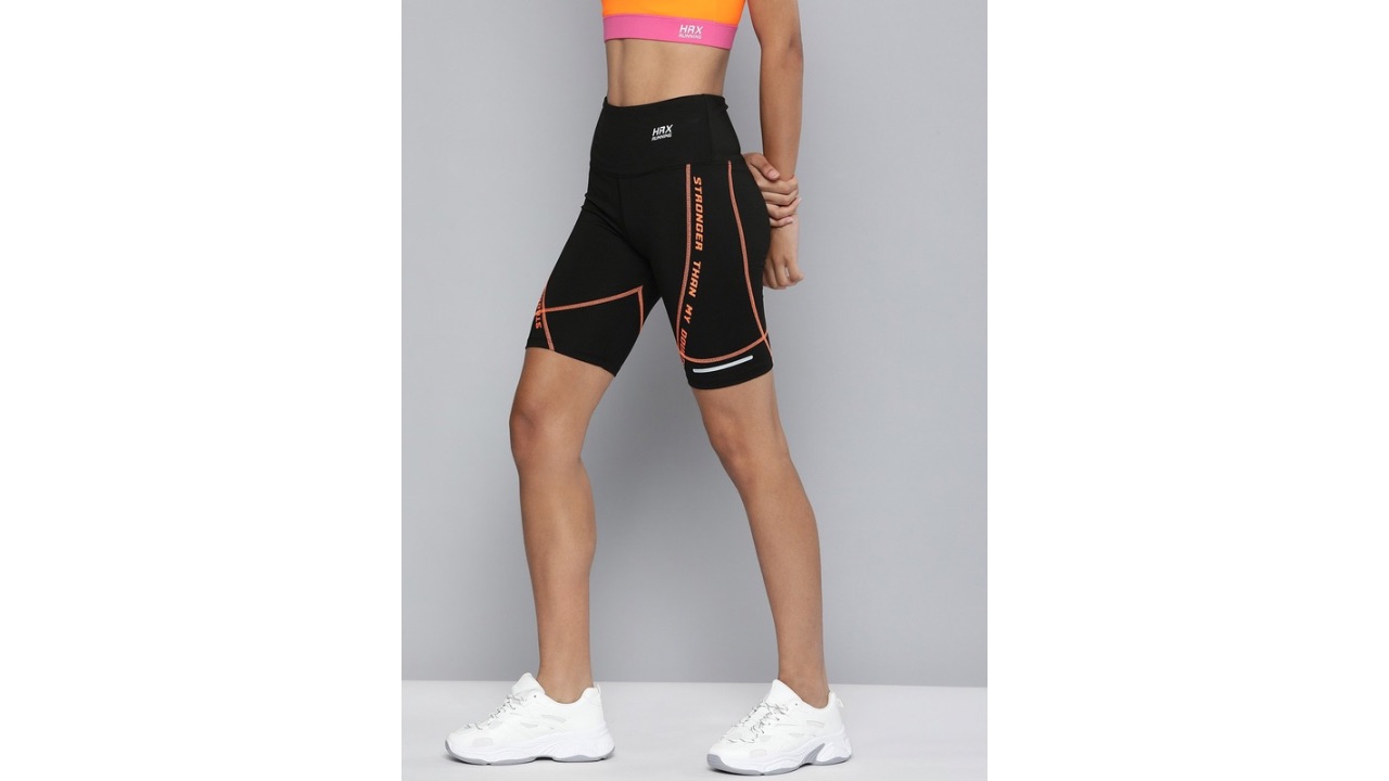 HRX by Hrithik Roshan Running Women Jet Black Rapid-Dry Brand Carrier Shorts