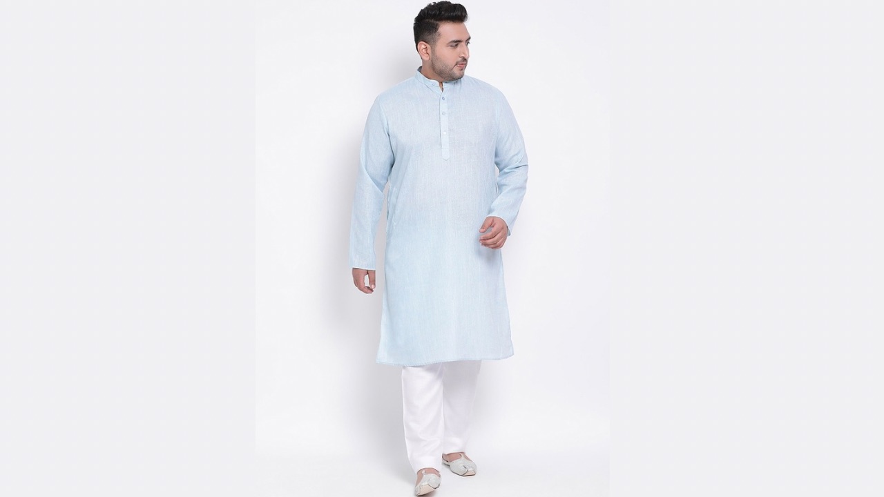 Hangup Plus Size Men Blue Kurta