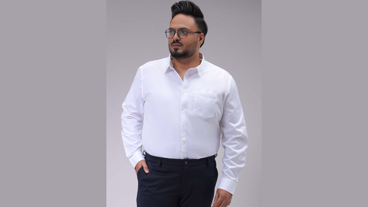 Hardsoda by The Indian Garage Co Men Spread Collar Textured Plus Size Formal Shirt