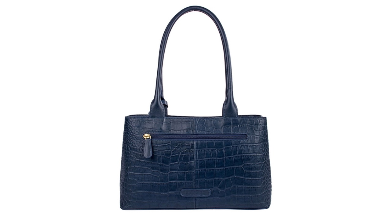 Hidesign Navy Blue EE BERLIN Croc Textured Leather Shoulder Bag