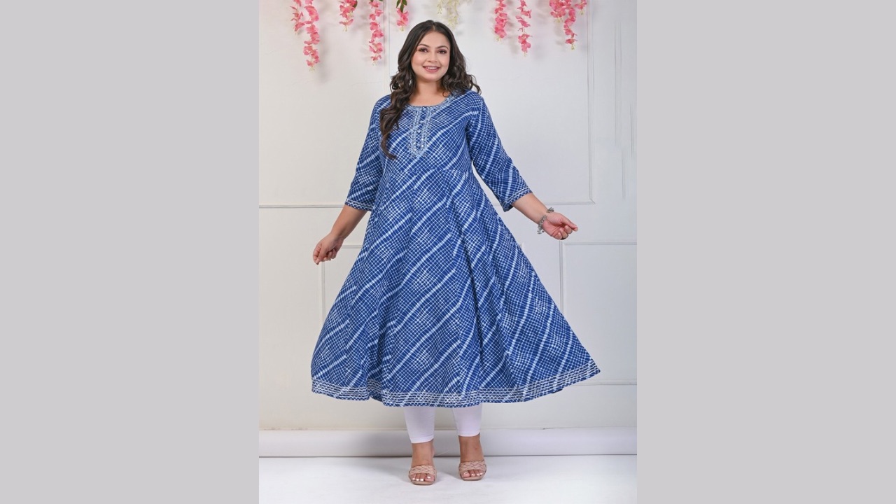 KALINI Plus Size Checked Anarkali Kurta