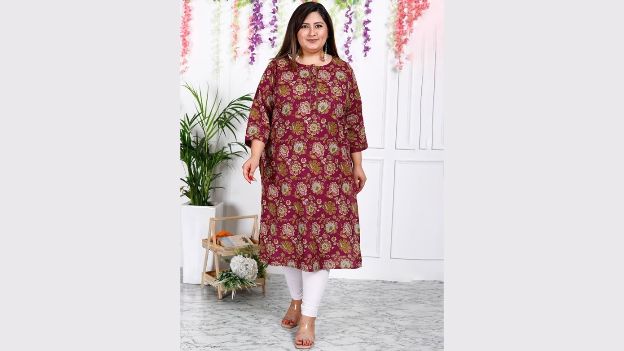 KALINI Plus Size Floral Printed Pure Cotton Kurta