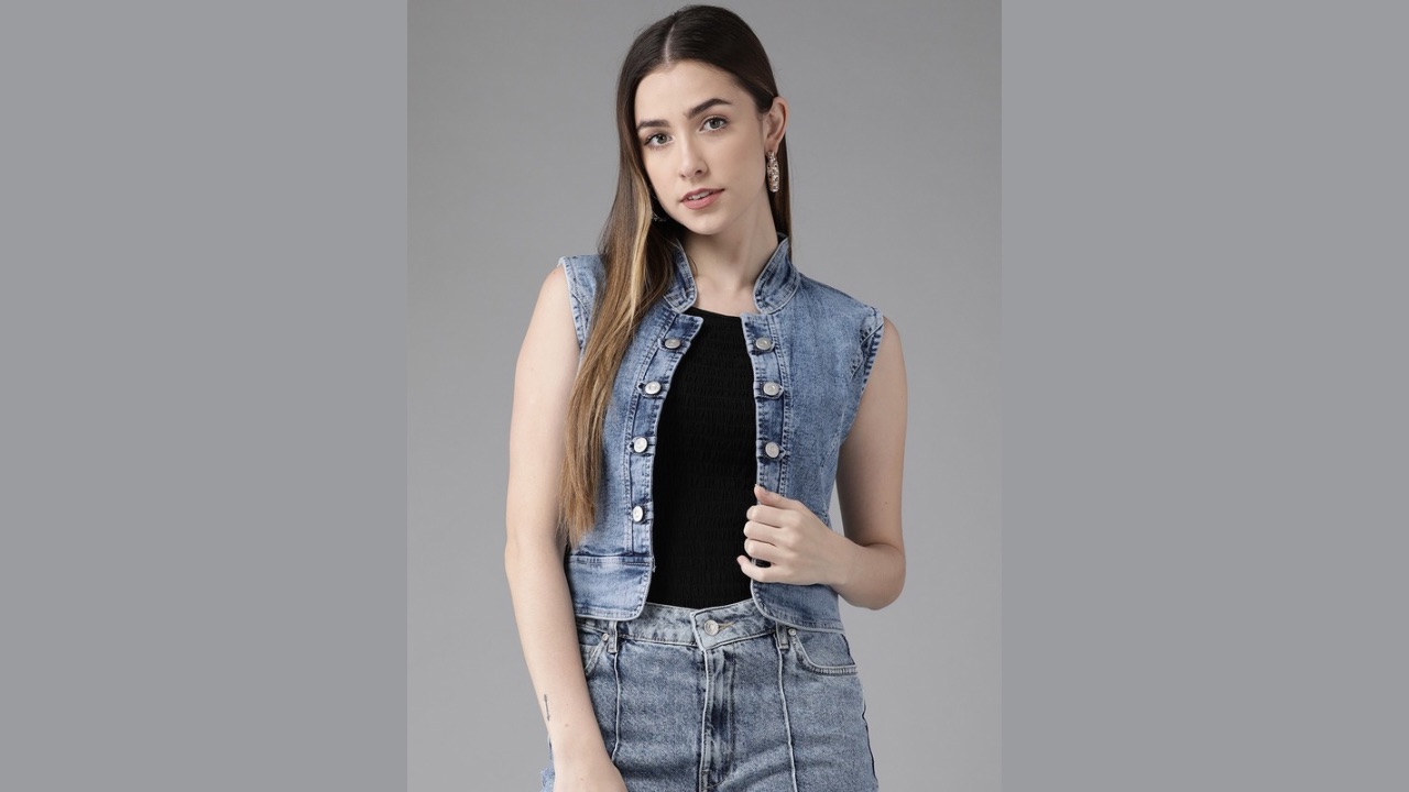 KASSUALLY Women Blue Denim Crop Shrug
