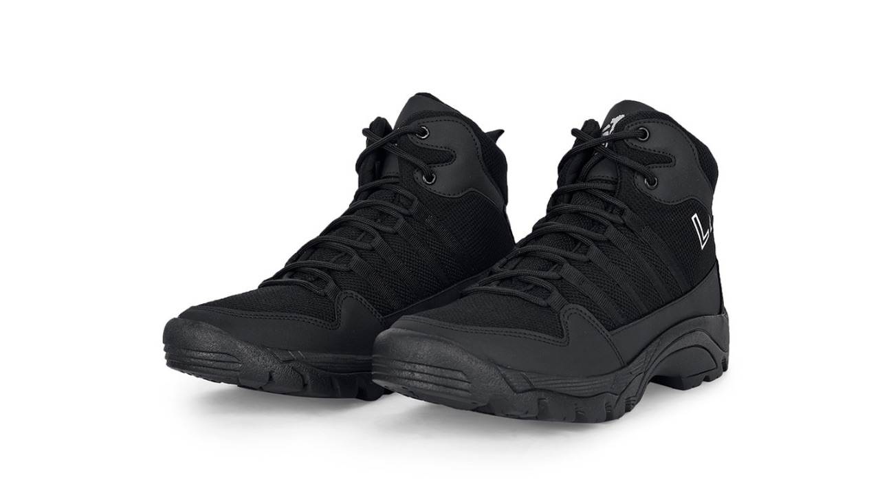 Leo's Fitness Shoes Men Mid Top Textured Platform Heel Biker Boots