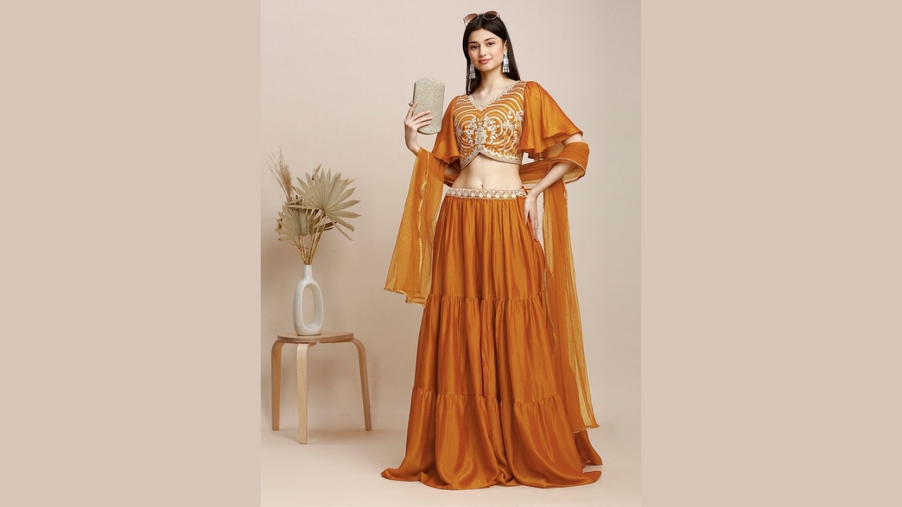 MADHURAM Floral Embroidered Ready to Wear Lehenga With Blouse & Dupatta