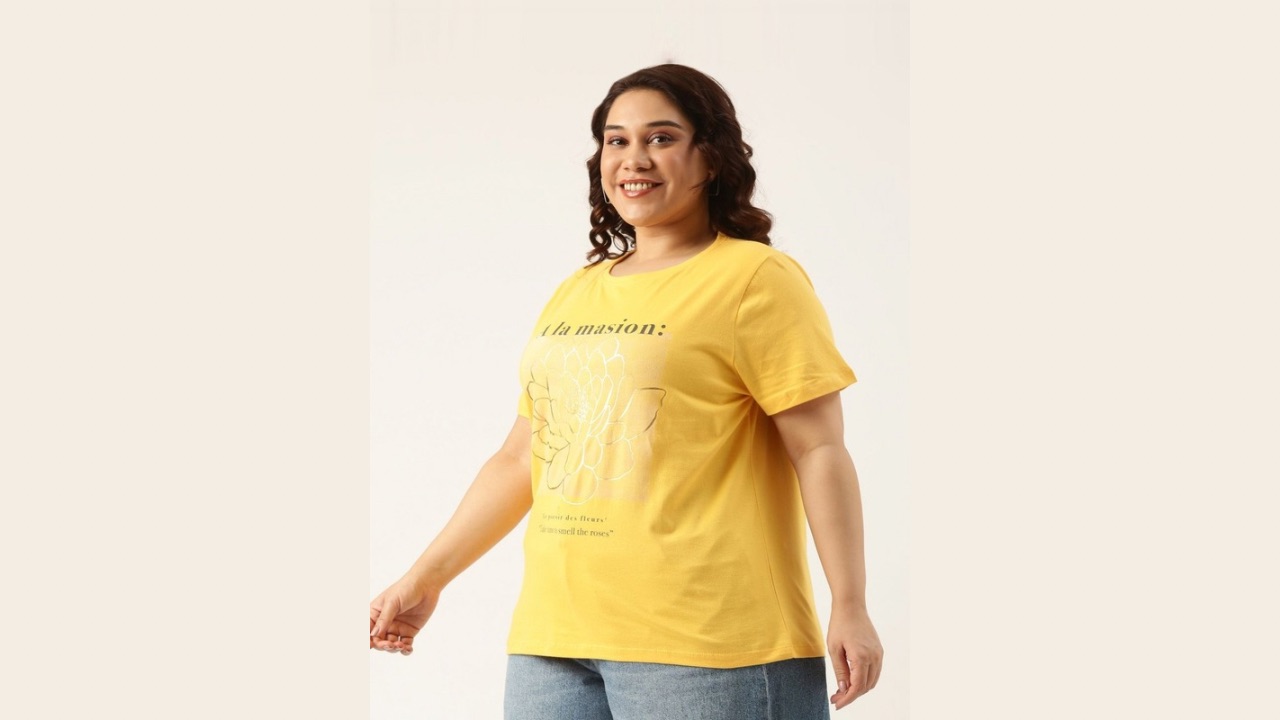 MARCA Bold Women Plus Size Floral Printed Bio Finish T-shirt