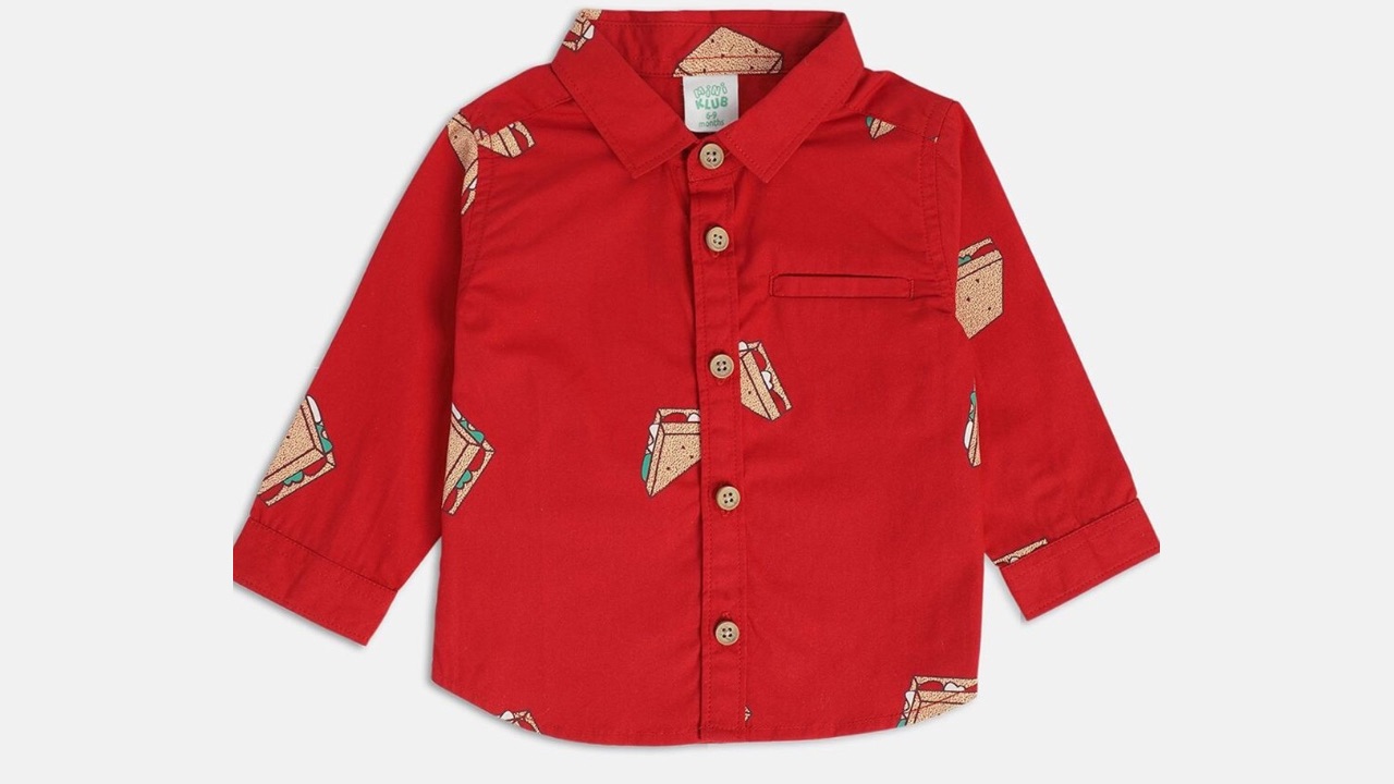 MINI KLUB Boys Conversational Printed Spread Collar Casual Pure Cotton Shirt
